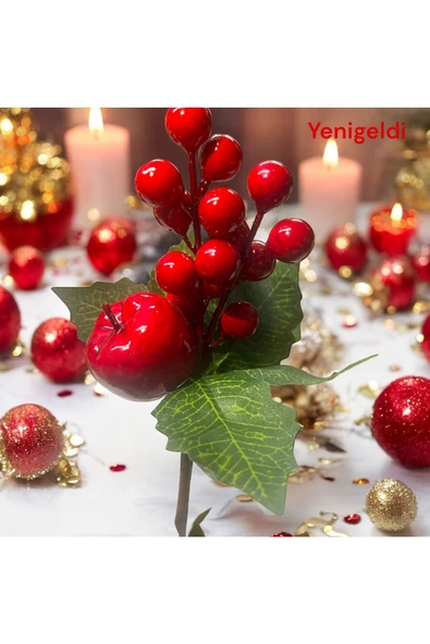 Yenigeldi 2 Adet 20 Cm ,büyük Meyveli Mini Kokina Ve Yapraklı Yılbaşı Süsü Süs Dekorasyon T1112 ürün görseli 1