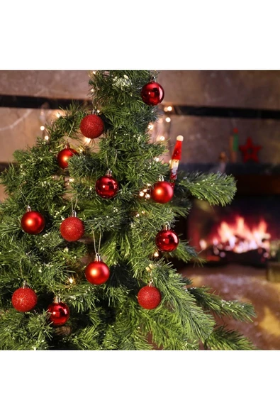 Yenigeldi 12 Adet Kırmızı 4 Cm Yılbaşı Topu , Noel Topu ,çam Ağacı Topu , Süs Topu - 2