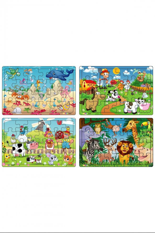 Yeni 4 Adet 24 Parçalı Ahşap Puzzle Yapboz Seti, Çiftliğim, Okyanus Canl., Vahşi Hayv., Çiftliğim 2