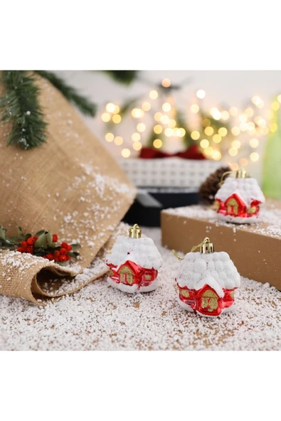 Yenigeldi 9 Cm 3'lü Ev Şeklinde Çam Ağacı Süsü, Yılbaşı Ağaç Süsü - Resim 2