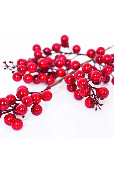Yenigeldi 2 Adet El Yapımı  Kokina Red Berry Yılbaşı Süs ,   Ev Parti Kış Noel Yılbaşı Süsü t107 - 7