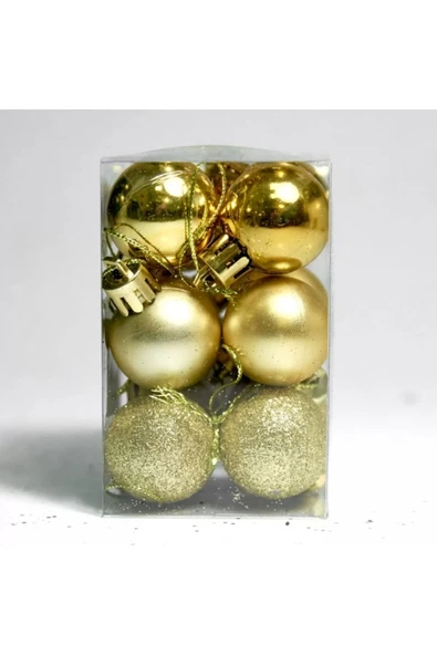 Yenigeldi 12'li Gold 4 Cm Yılbaşı Topu, Noel Topu,çam Ağacı Topu, Süs Topu - 2