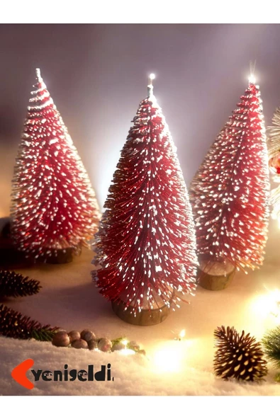 Yenigeldi 3 Adet Pırıltılı Kırmızı Çam Ağacı T12 ürün görseli 1