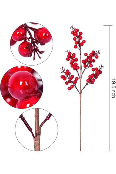 Yenigeldi 2 Adet El Yapımı  Kokina Red Berry Yılbaşı Süs ,   Ev Parti Kış Noel Yılbaşı Süsü t107 - 6