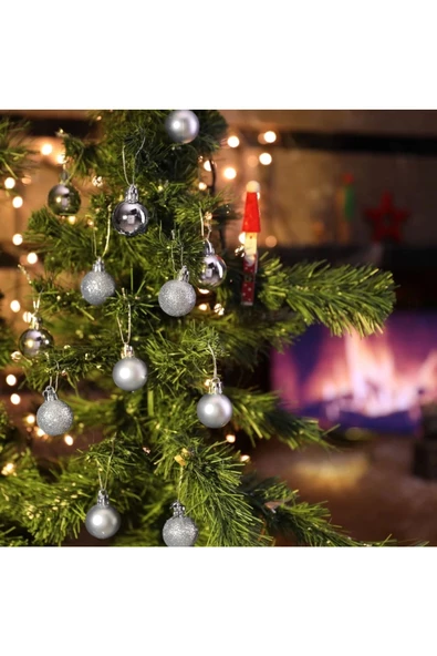 Yenigeldi 12'li Gümüş 3 Cm Yılbaşı Topu, Noel Topu, Çam Ağacı Topu, Süs Topu - Resim 2