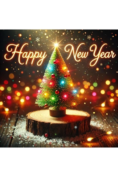 Yenigeldi 15-18 Cm Kendinden Işıklı Işıklı Masaüstü Yılbaşı Ağacı Çok Renkli Led Işıklar Ahşap Tabanlı - Resim 2