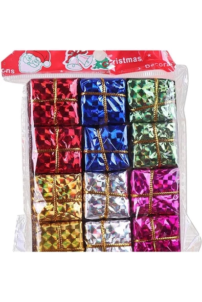 Yenigeldi 12 Adet Hediye Paketi Şeklinde Çam Ağacı Süsü Yılbaşı Süslemeleri (KÜÇÜK BOY) - 2