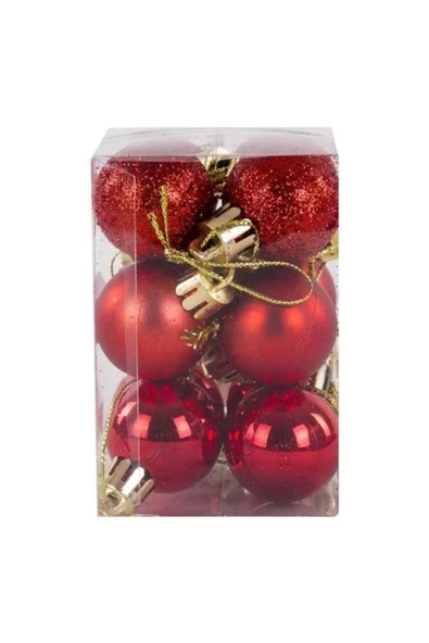 Yenigeldi 12'li Kırmızı 6 Cm Yılbaşı Topu, 12'li Noel Topu, 12'li Çam Ağacı Topu, 12 Süs Topu - Resim 2
