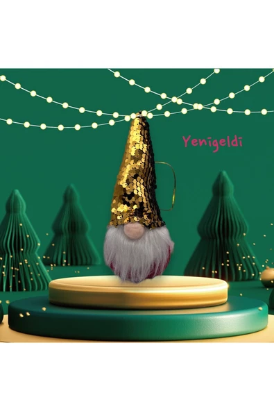 Yenigeldi 1 Adet 16 Cm Payetli Beyaz Sakallı Yılbaşı Şans Cücesi Yılbaşı Süsü Ağaç Araba Süsü T81 - 3