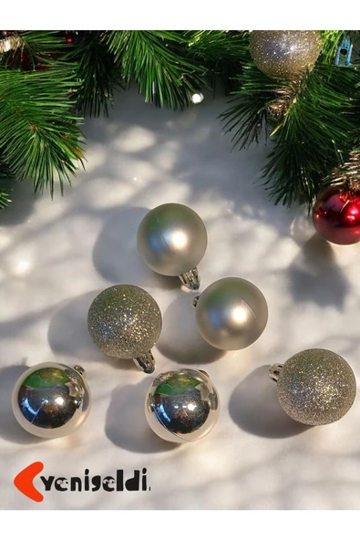 Yenigeldi 6 Adet Gümüş (4 CM) Yılbaşı Topu Çam Ağacı Topu T-44 ürün görseli 1