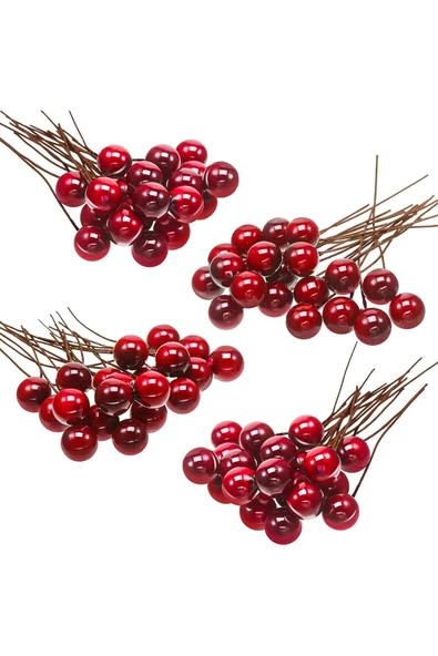 Yenigeldi 4 Demet ( Bir Demeti : 6 Adet ) Mini Uğur Kokina Red Berry Yılbaşı Süsü Dekor Süs T109