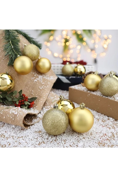 Yenigeldi 12'li Gold 5 Cm Yılbaşı Topu, 12'li Noel Topu, 12'li Çam Ağacı Topu, 12 Süs Topu