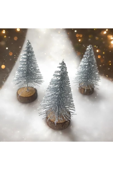 Yenigeldi 3 Adet Gümüş Mini Çam Ağacı T15 10 Cm