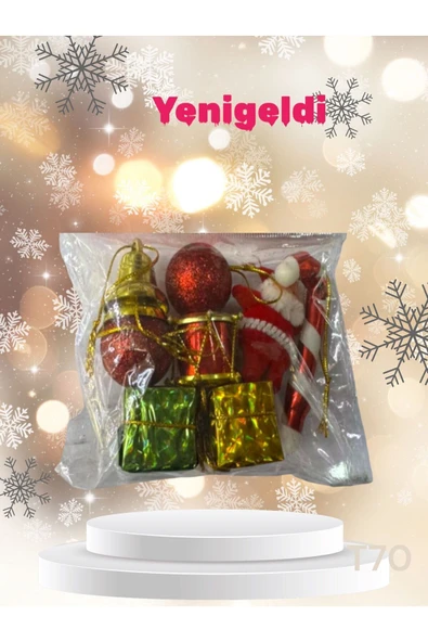 Yenigeldi Yılbaşı Süsleri Seti, Kırmızı Altın Süs Seti , Dekoratif Davul Noel Baba ve Hediye Paketi T-70 - 2