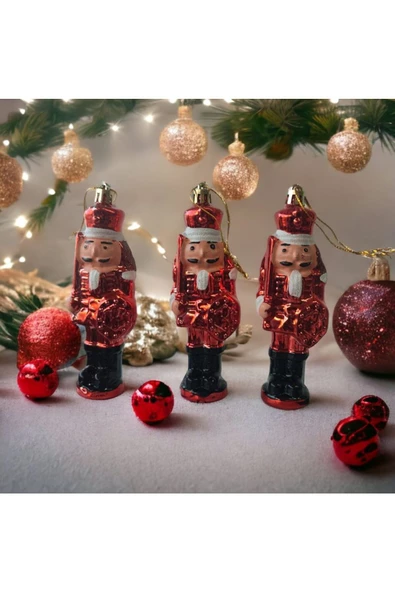 Yenigeldi 3 Adet Fındıkkıran Asker (7 CM) Nutcracker Çam Ağacı Süsü Yılbaşı Doğum Günü Parti Süslemeleri - Resim 3