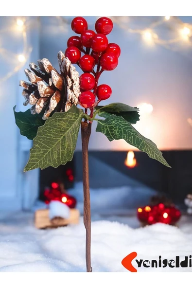Yenigeldi 4 Adet 22 cm El Yapımı Yapraklı Kozalaklı Uğur  Kokina ve Yapraklı Yılbaşı Süsü Süs deko t1144 ürün görseli 1