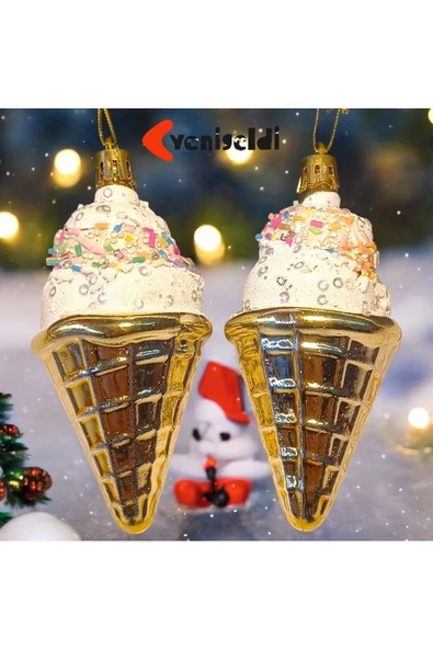 Yenigeldi Dondurma Külahı Süsleri, Yılbaşı Ağacı Süsleri Dondurma Süsleri Yılbaşı Ağacı İçin Tatlı Süsler T-57 ürün görseli