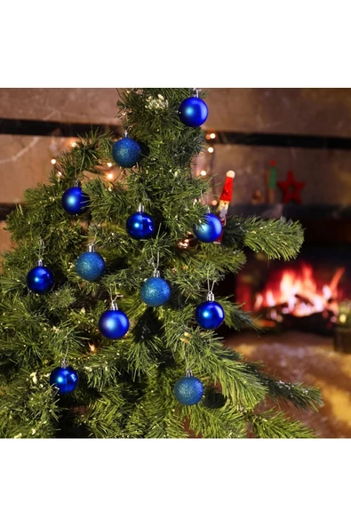 Yenigeldi 12'li Mavi 4 Cm Yılbaşı Topu, Noel Topu, Çam Ağacı Topu, Süs Topu - 2