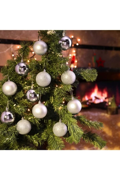 Yenigeldi 12 Adet Gümüş 6 Cm Yılbaşı Topu, Adet Noel Topu, Çam Ağacı Topu, Süs Topu - Resim 2