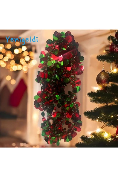Yenigeldi 1 Adet 1.7m Pullu Yılbaşı Püskül Metalik Noel Ağacı Parlak Çelenk Süslemeleri (kırmızı Yeşil ) ürün görseli