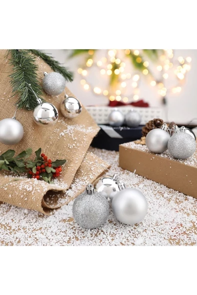 Yenigeldi 12'li Gümüş 5 Cm Yılbaşı Topu, Noel Topu, Çam Ağacı Topu,süs Topu