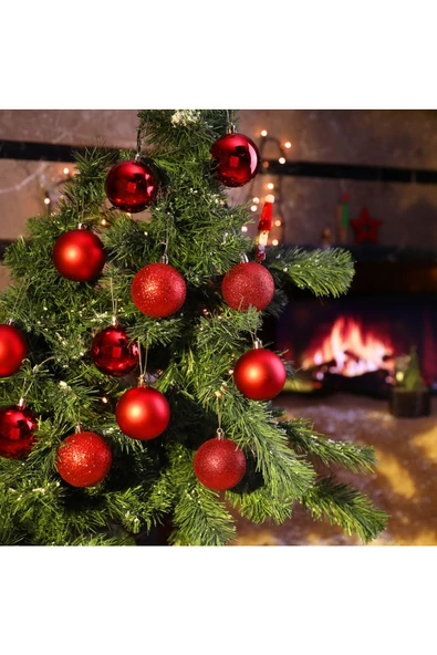 Yenigeldi 12'li Kırmızı 6 Cm Yılbaşı Topu, 12'li Noel Topu, 12'li Çam Ağacı Topu, 12 Süs Topu - Resim 3