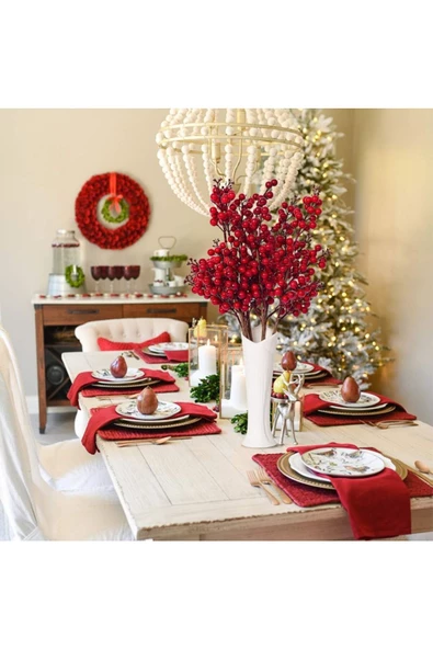 Yenigeldi 10 Adet El Yapımı  Kokina Red Berry Yılbaşı Süs ,   Ev Parti Kış Noel Yılbaşı Süsü t107 - Resim 5