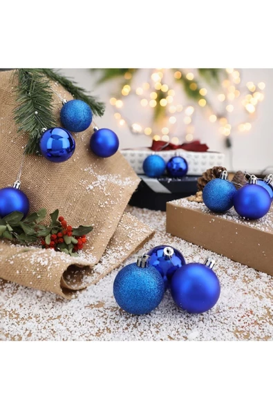 Yenigeldi 12'li Mavi 5 Cm Yılbaşı Topu, 12'li Noel Topu, 12'li Çam Ağacı Topu, 12 Süs Topu