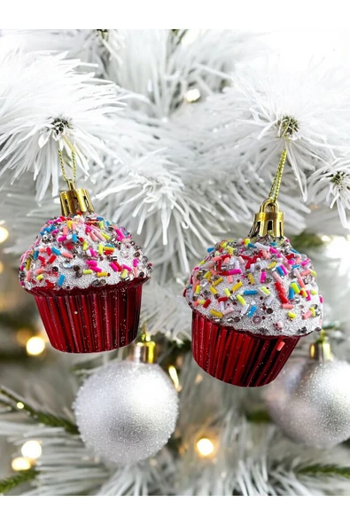 Yenigeldi Kırmızı 6 Cm Cupcake Parti Süslemeleri , Yılbaşı Ağacı Cupcake Yeni Yıl Doğum Günü Partisi Süsü T-74