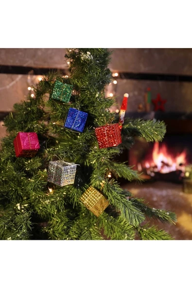 Yenigeldi 6 Adet Parlak Hediye Paketi Şeklinde Çam Ağacı Süsü Yılbaşı Süslemeleri (Büyük Boy) - 2