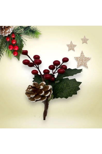 Yenigeldi 1  Adet 22 cm El Yapımı Yapraklı Kozalaklı Uğur  Kokina ve Yapraklı Yılbaşı Süsü Süs t1141 - Resim 2