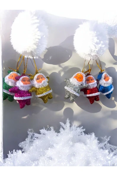 Yenigeldi (5 CM) Parlak Ve Renkli Yılbaşı Noel Baba Süsleri - 6’lı Set