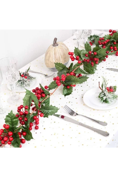 Yenigeldi 2 Adet Kokina Red Berry Yılbaşı Çelenk,   Ev Şömine Parti Kış Noel Yılbaşı Süsü