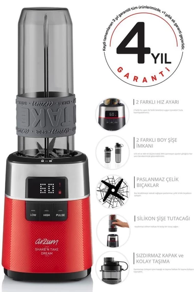 Arzum AR1148-K Shake'n Take Dream Kırmızı 500 W Kişisel Smoothie Blender - 2