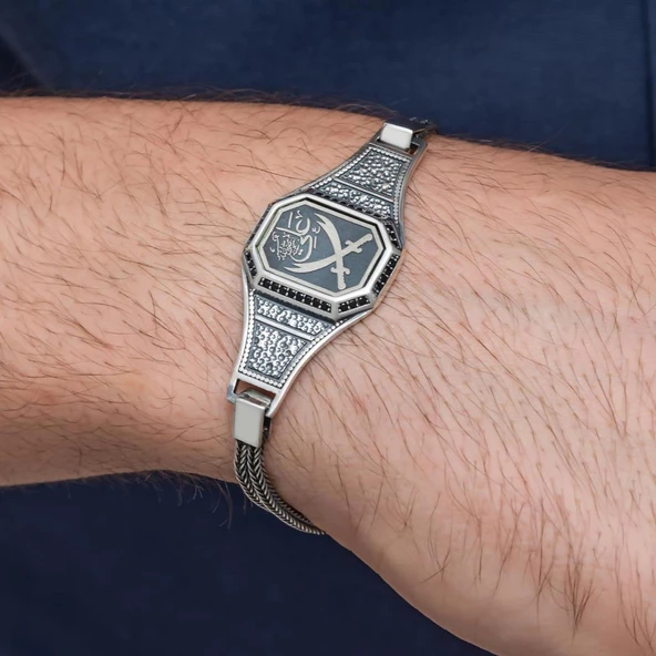 Zülfikar Kılıç Desenli 925 Ayar Gümüş Erkek Bileklik - Resim 3