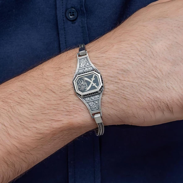 Zülfikar Kılıç Desenli 925 Ayar Gümüş Erkek Bileklik - Resim 5