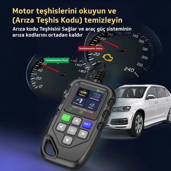 NPO NPC119 1.8" Renkli Türkçe Ekran OBDII/EOBD+CAN Modlu Otomatik Araç Arıza Tespit/Silme Cihazı - 5
