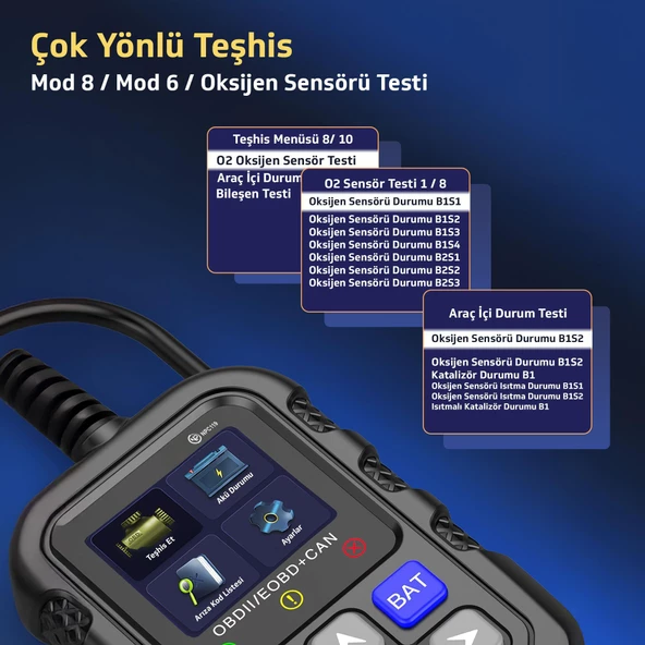 NPO NPC119 1.8" Renkli Türkçe Ekran OBDII/EOBD+CAN Modlu Otomatik Araç Arıza Tespit/Silme Cihazı - 8