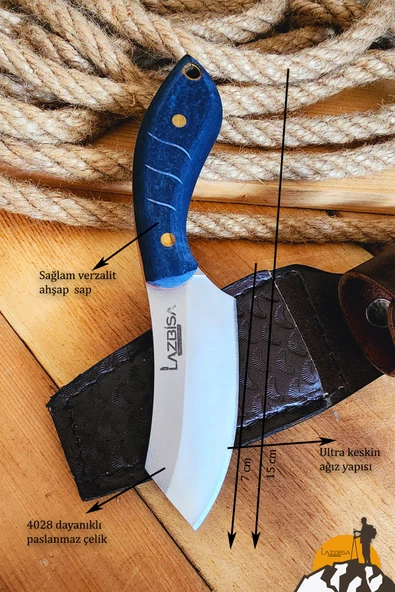 Verzalit Ahşap Sap Outdoor Kamp Bıçağı Çakısı Kılıflı Piknik Bıçak Çakı Mutfak Bıçağı ( KMÇ-253 ) - 4