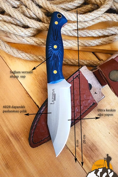 Verzalit Ahşap Sap Outdoor Kamp Bıçağı Çakısı Kılıflı Piknik Bıçak Çakı Mutfak Bıçağı ( KMÇ-253 ) - 4
