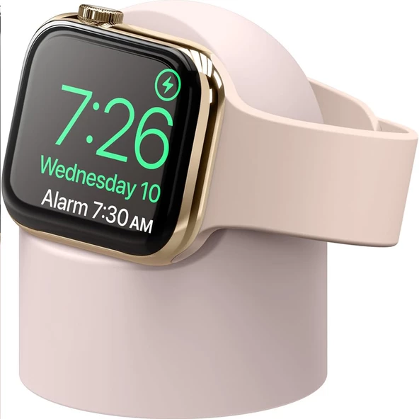 Apple Watch Uyumlu Silikon Akıllı Saat Şarj Standı  Pudra