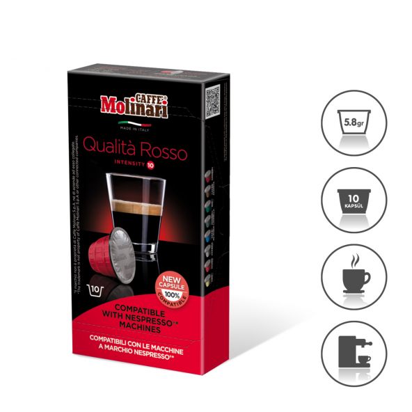 Caffe Molinari qualita rosso  Nespresso® Makinesi Uyumlu1 kutu 10 kapsül