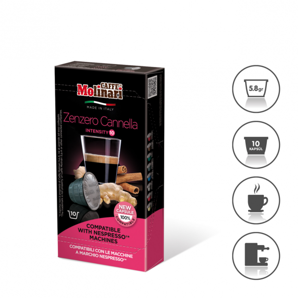 Caffe Molinari tarçınlı zencefil  Nespresso® Makinesi Uyumlu 1 kutu 10 kapsül