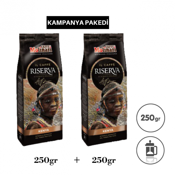 caffe Molinari Kenya 100 arabica 250+250 gr öğütülmü filtre toz kahve