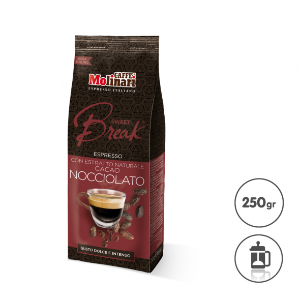 caffe Molinari Tatlı aromalı fındık kakao 250gr gr öğütülmü filtre toz kahve