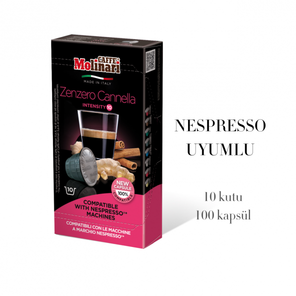 Cafe Molinari tarçınlı zencefil 10 kutu 100 kapsül Nespresso makinası uyumlu