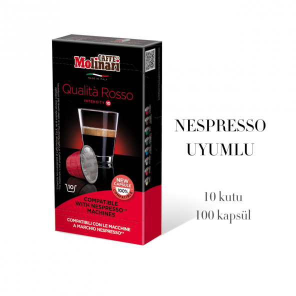 Cafe Molinari qualita rosso10 kutu 100 kapsül Nespresso makinası uyumlu
