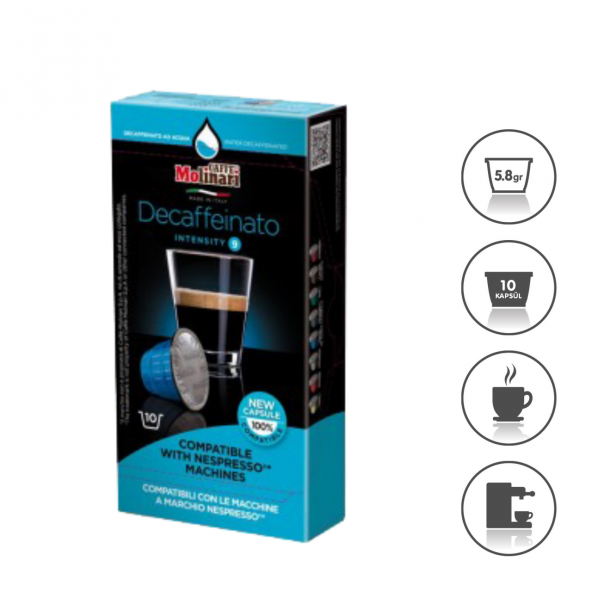 Caffe Molinari decaf Nespresso® Makinesi Uyumlu 1 kutu 10 kapsül