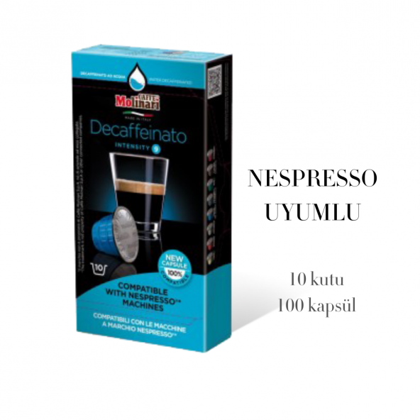 Cafe molinari decaf 10 kutu 100 kapsül Nespresso makinası uyumlu