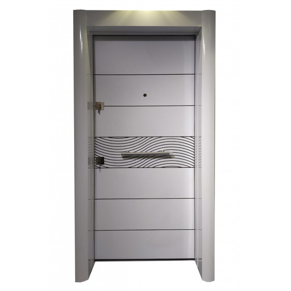 TEZ-1537 Beyaz Renk Statik Kasalı Desenli Düz Model Daire Kapısı, Çelik Kapı, Villa Kapısı